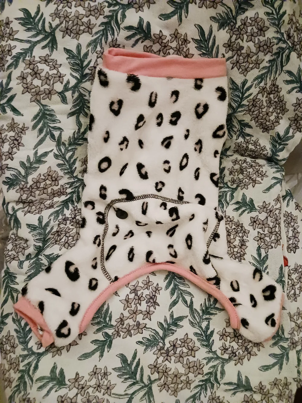 LuvGear Plush Animal Print Pink Trim Dog Onesie Fleece Pajamas